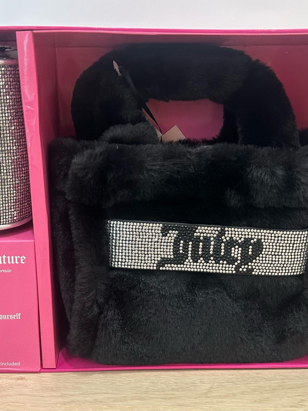 Juicy Couture Black Faux Fur Crystal Logo Handbag